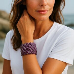 Vibrant Purple Geometric Stretch Cuff Bracelet
